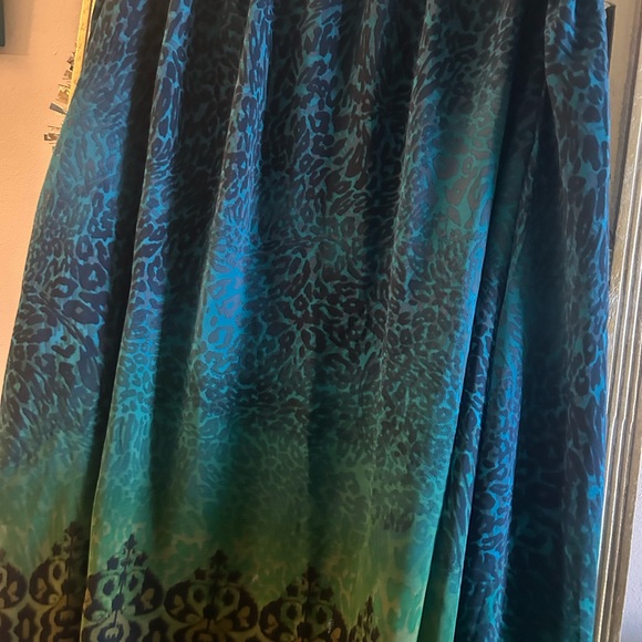 One world Blue Green Yellow maxi skirt with leopard print - Picture 2 of 7